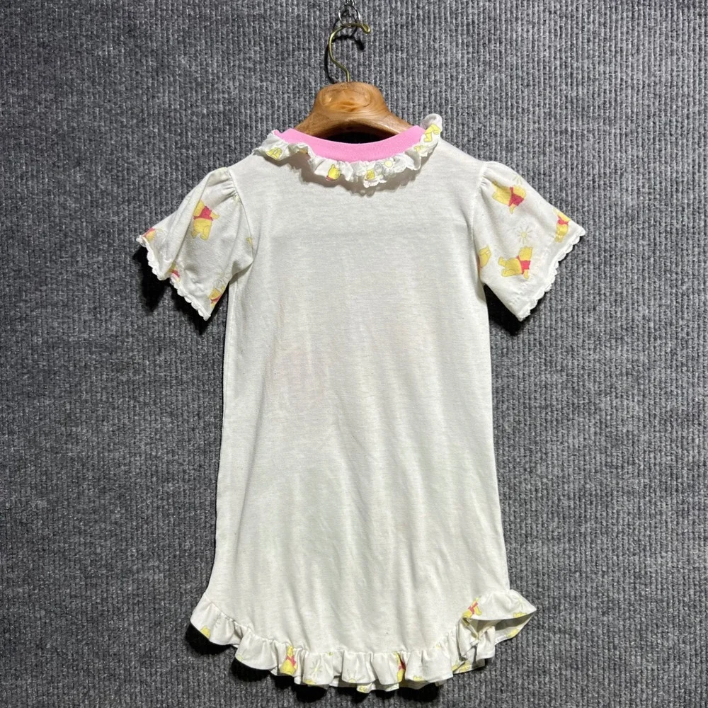 Vintage Disney Winnie the Pooh Nightgown Kids 6X White Pink Ruffle 90s Sleepwear